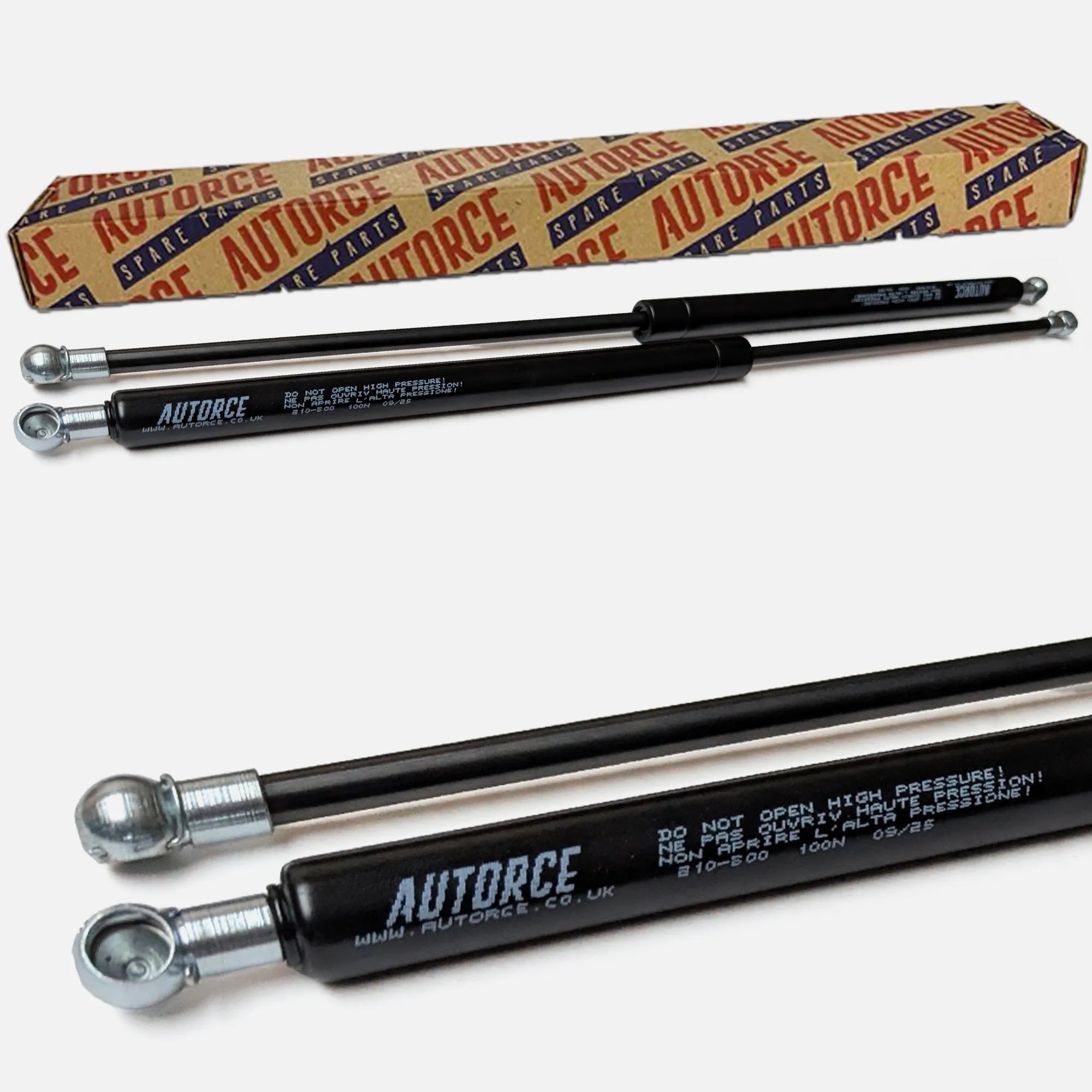 AUTORCE 100N gas strut pair, 500mm open length heavy-duty lift supports for car boot, bed lift and machinery.