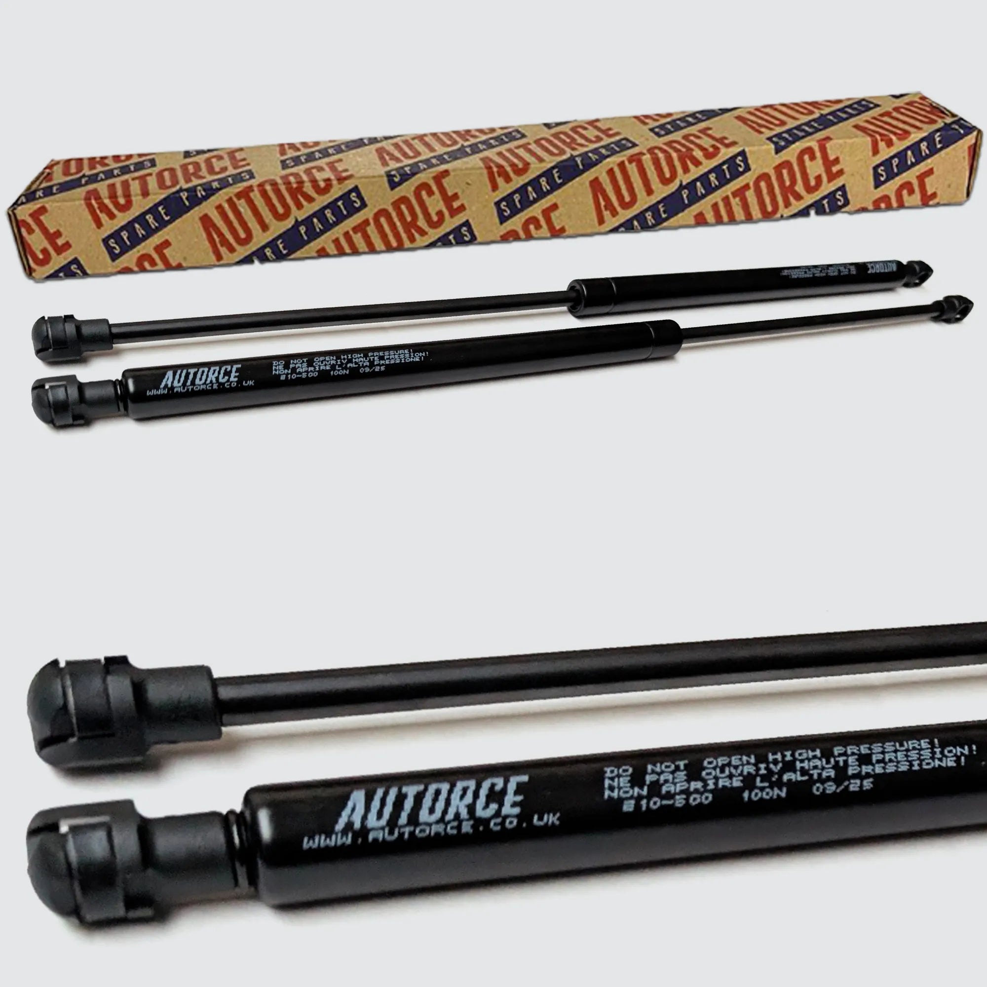 100N gas strut pair with M6 plastic ball heads, 500mm open length lift supports for automotive and furniture applications – AUTORCE
