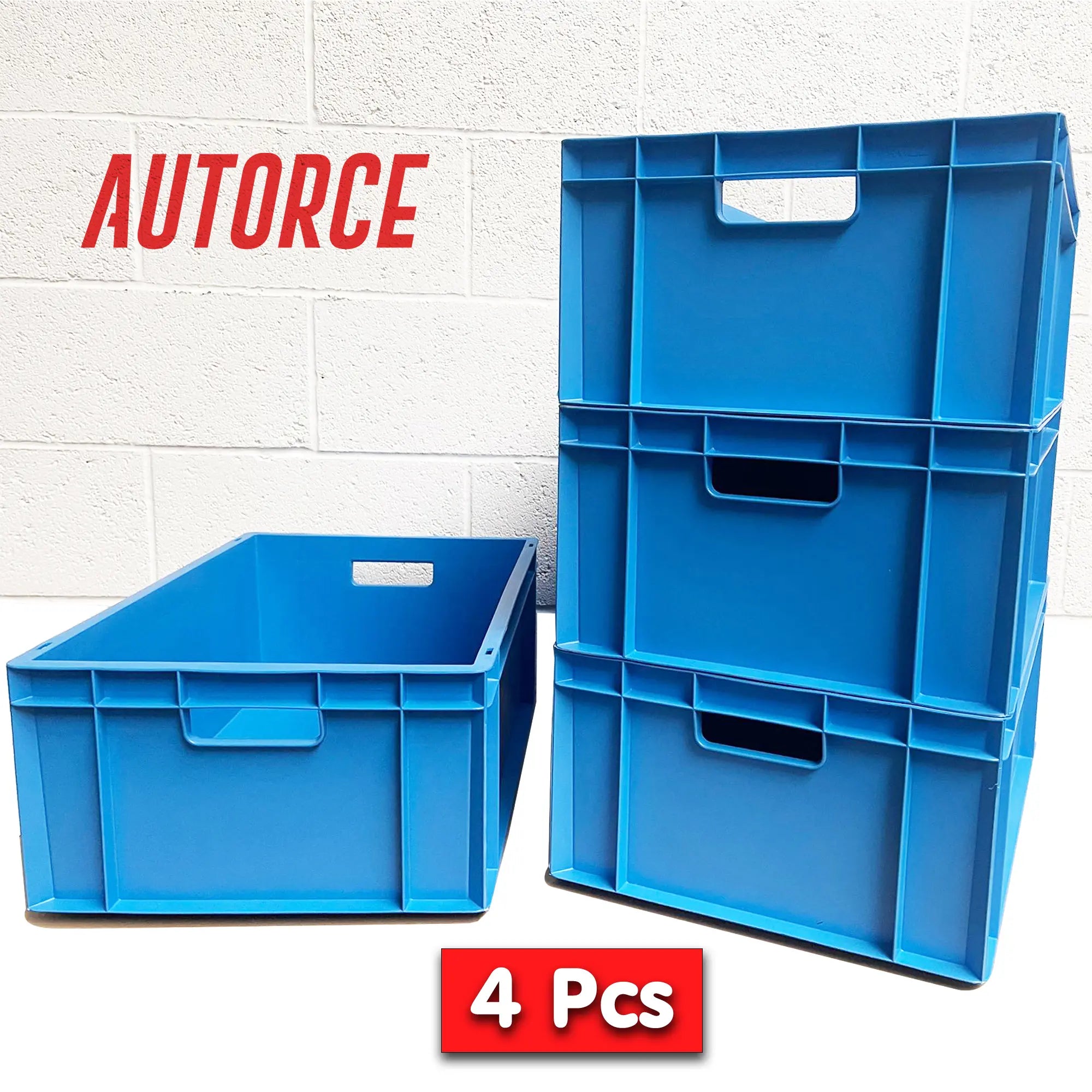 4x 46 Lt Industrial Plastic Storage Euro Crate Box (400x600x230mm) Blue | AUTORCE
