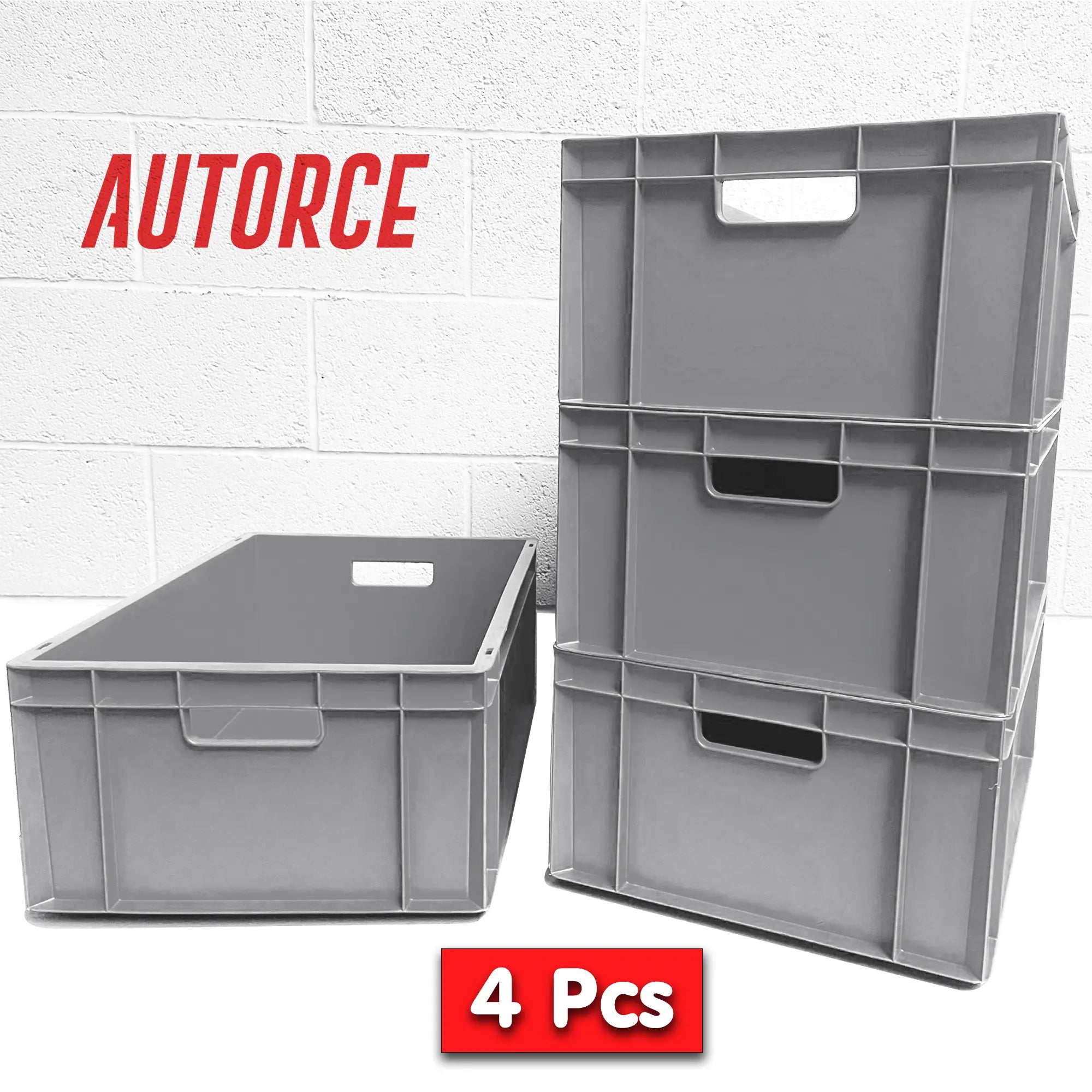4x 46 Lt Industrial Plastic Storage Euro Crate Box (400x600x230mm) Grey | AUTORCE