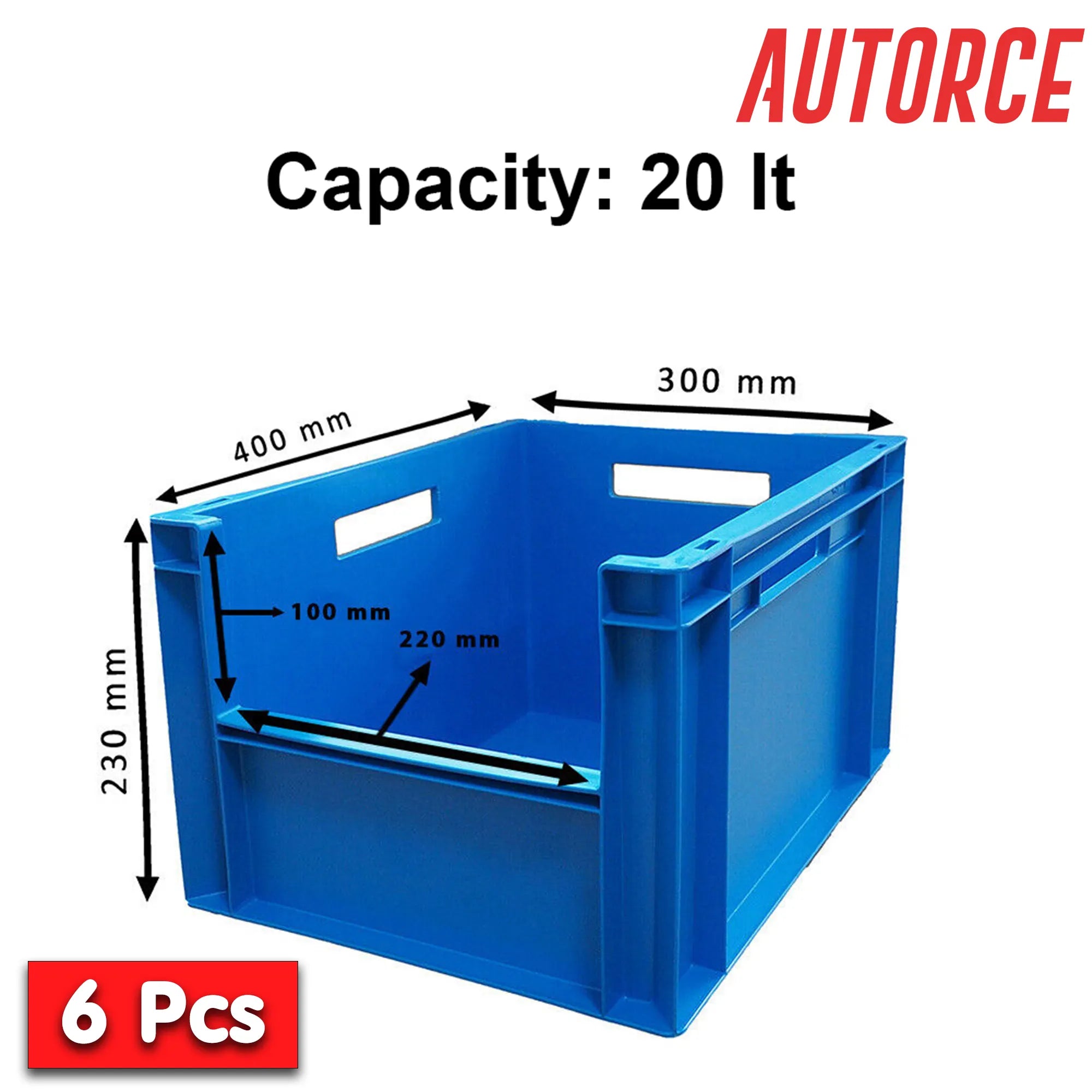 6x 20L Open Front Industrial Storage Box (300x400x230mm) Blue | AUTORCE