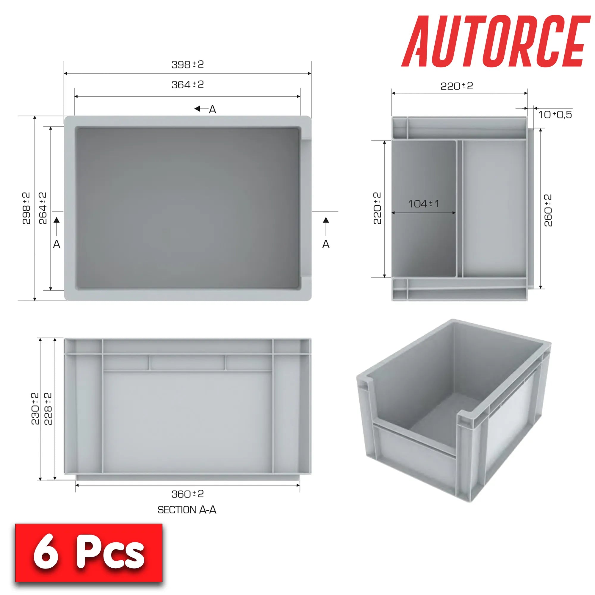 6x 20L Open Front Industrial Storage Box (300x400x230mm) Blue | AUTORCE