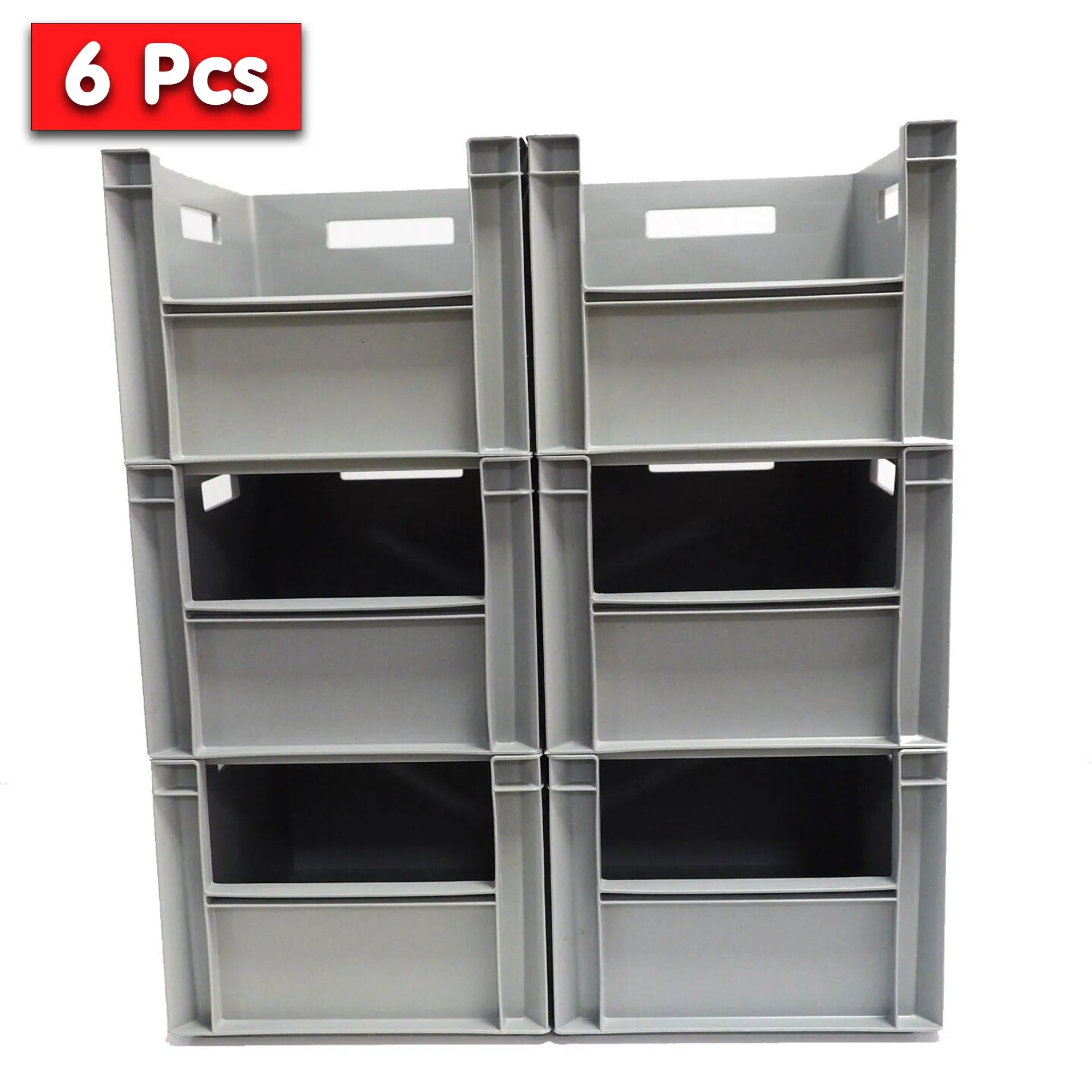 6x 20L Open Front Industrial Storage Box (300x400x230mm) Grey | AUTORCE