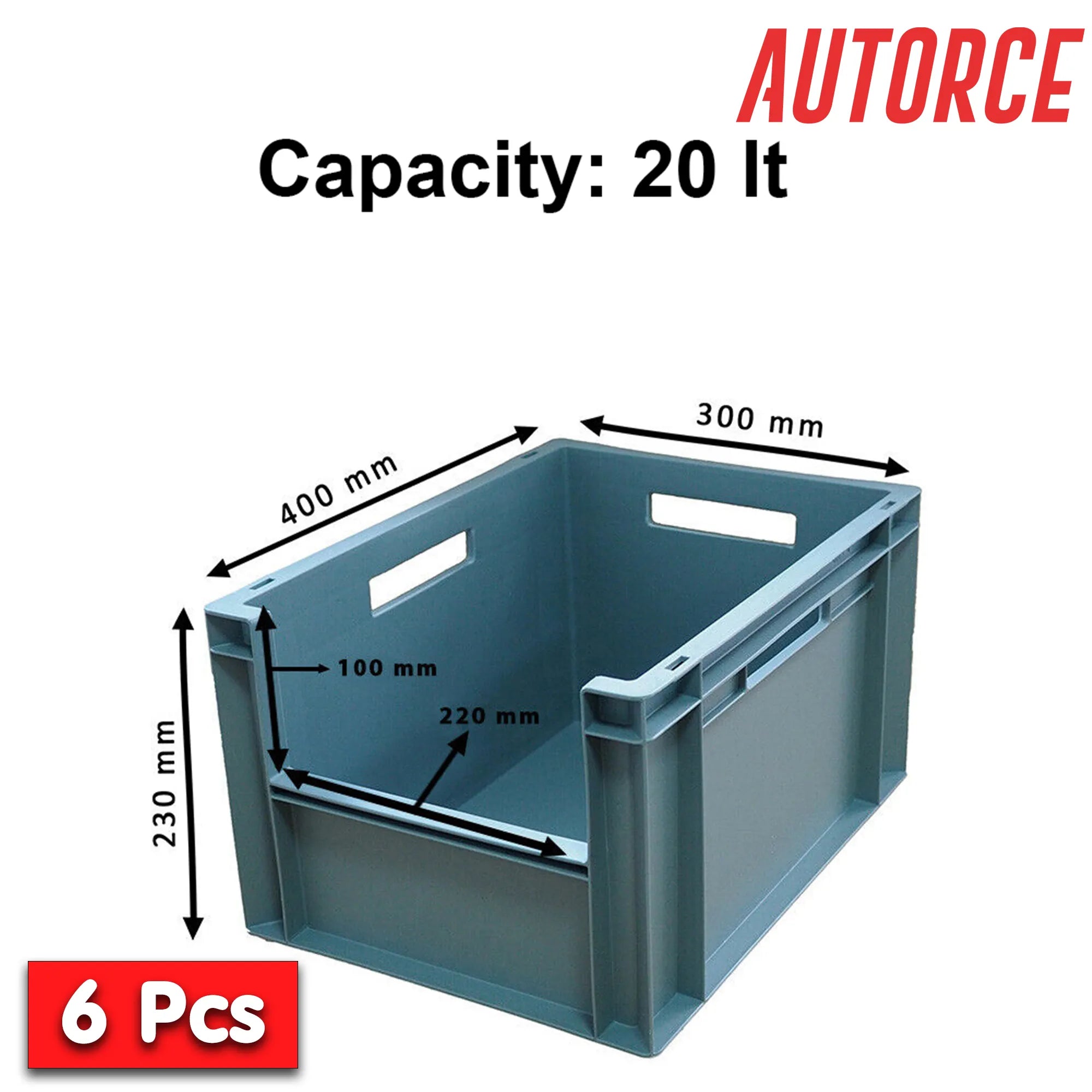 6x 20L Open Front Industrial Storage Box (300x400x230mm) Grey | AUTORCE
