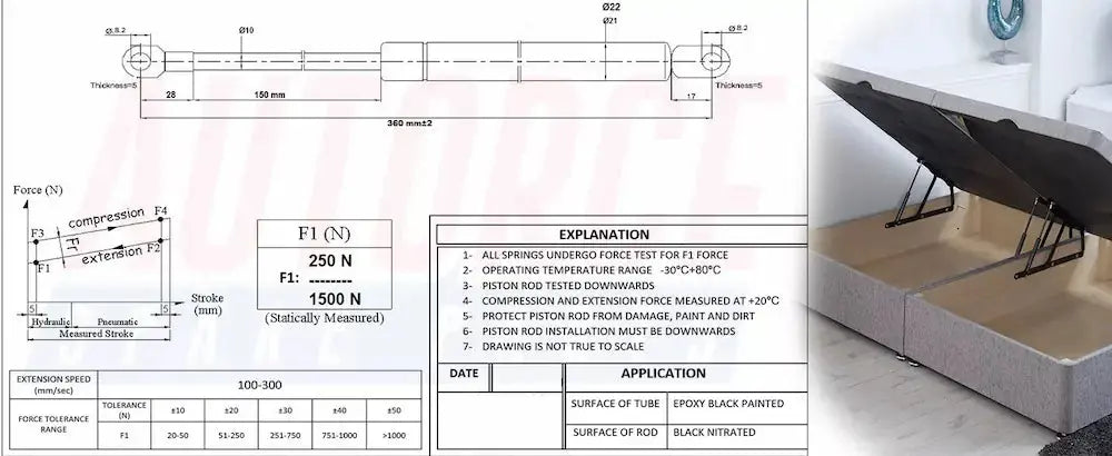 2X Ottoman Bed Gas Struts 1000N Only – Lift Replacement | AUTORCE