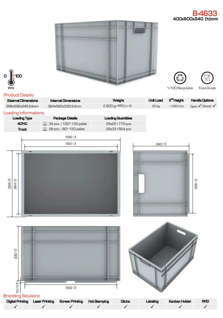66 Lt Industrial Plastic Storage Euro Crate Box (400x600x340mm) Blue | AUTORCE