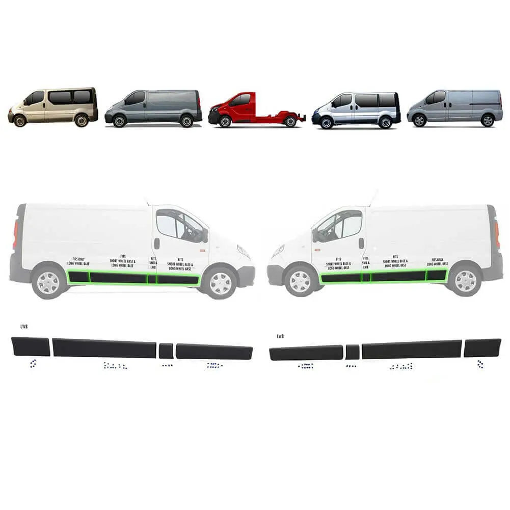 Side Left And Right Moulding Trim Panel Set For Opel Vivaro (2001 - 2014) 91165349, 8200036105, 8200326370 | AUTORCE