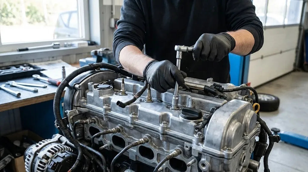 Diesel engine glow plug replacement process in a UK workshop