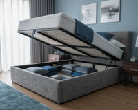 Ottoman bed gas lift mechanism showing gas struts and under-bed storage