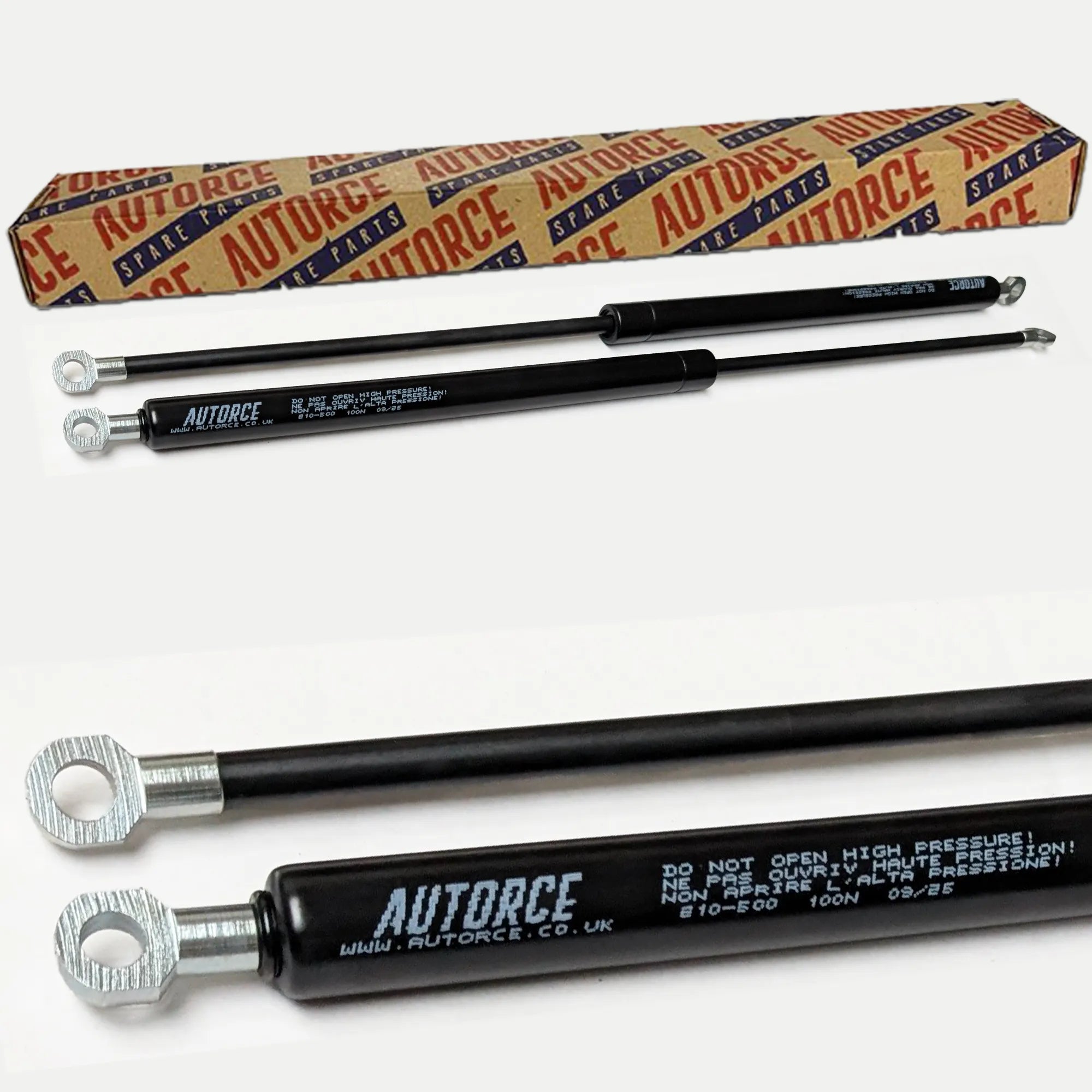 100N gas strut pair with M6 eyelet ends, set of 2 heavy duty lift support gas springs