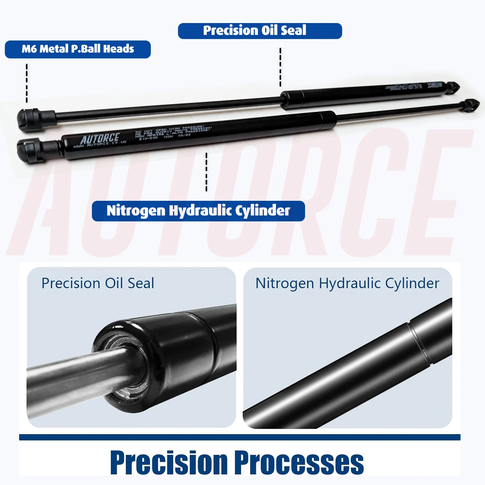100N gas strut pair with M6 plastic ball ends, 500mm open length lift supports designed for smooth opening of lids, doors and hatches – AUTORCE