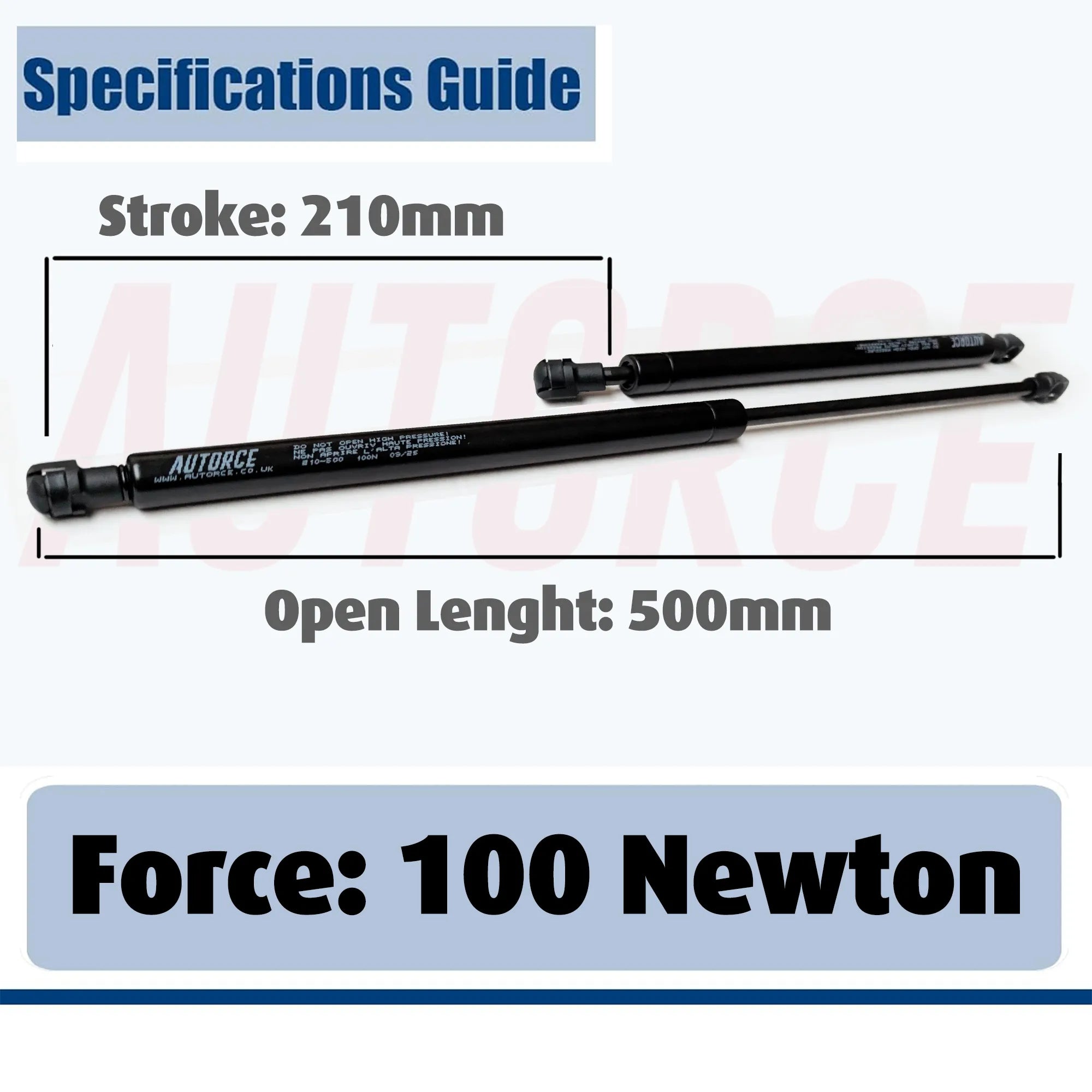 High-performance 100N 500mm gas lift struts equipped with M6 plastic ball heads, ideal for boot lids and cabinet doors