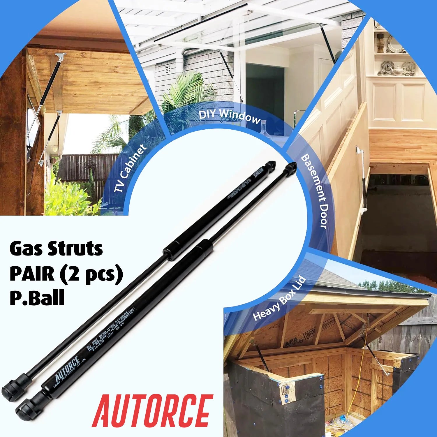 Professional 100N gas struts using plastic ball attachments, smooth-lift gas springs with 210mm stroke for everyday applications