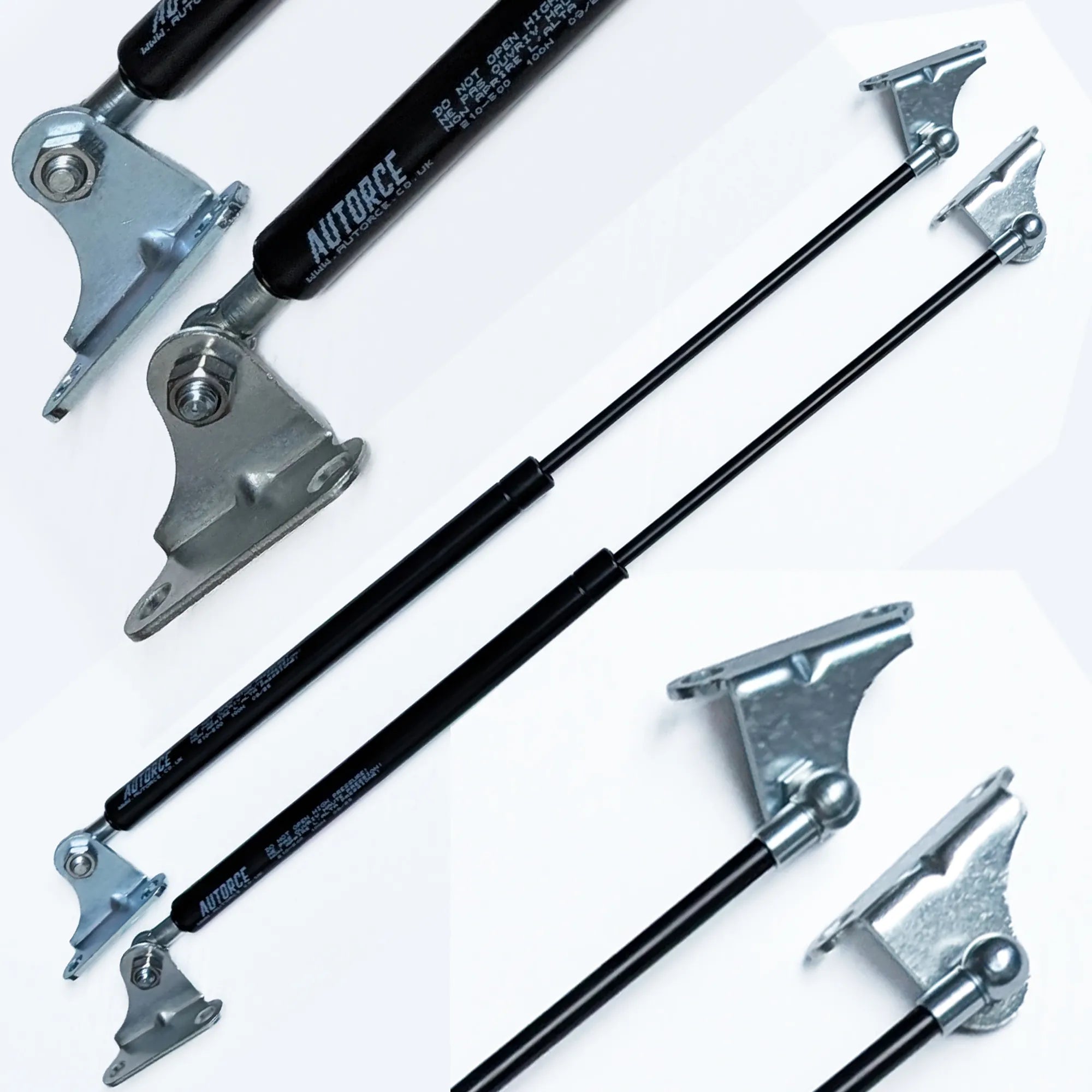 100N Gas Strut Pair With 4x Brackets – M6 Ball Joint Heads | 500mm Open Length | 210mm Stroke | Heavy Duty Lift Support (Set of 2) | AUTORCE