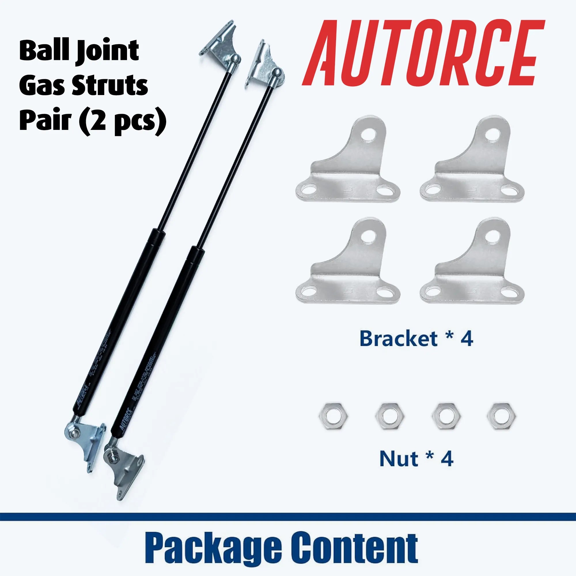 100N Gas Strut Pair With 4x Brackets – M6 Ball Joint Heads | 500mm Open Length | 210mm Stroke | Heavy Duty Lift Support (Set of 2) | AUTORCE