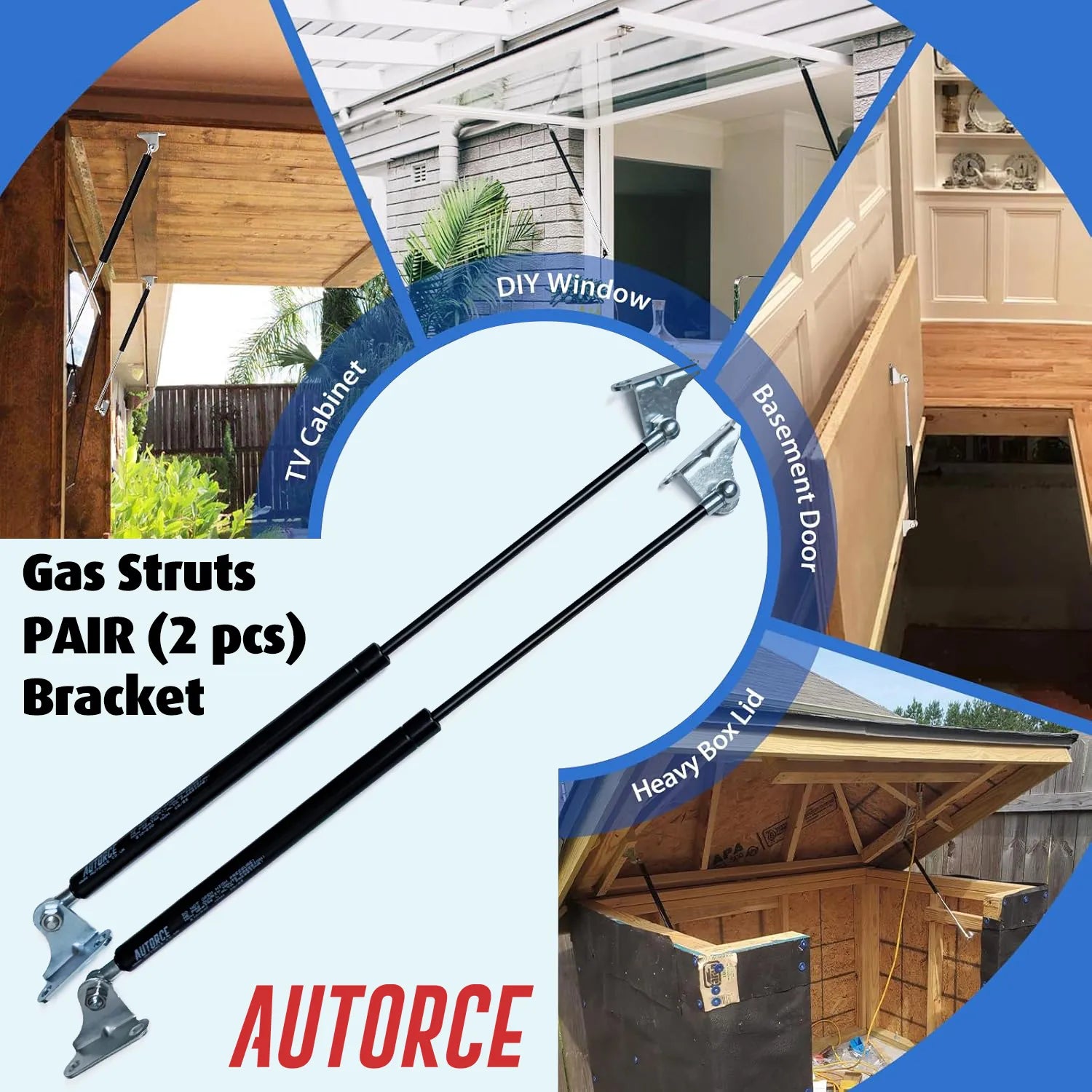 100N Gas Strut Pair With 4x Brackets – M6 Ball Joint Heads | 500mm Open Length | 210mm Stroke | Heavy Duty Lift Support (Set of 2) | AUTORCE