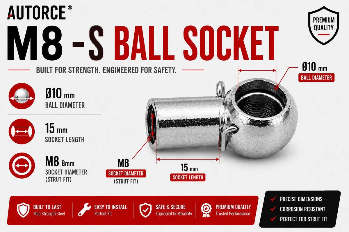 AUTORCE 200N Heavy Duty Gas Strut Pair with M8 S Ball Heads and 950mm Open Length 425mm Stroke