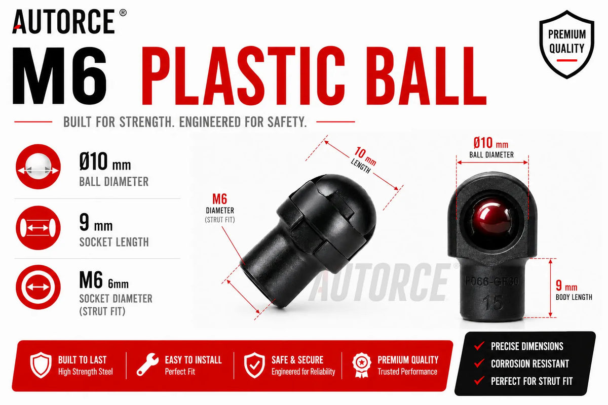 AUTORCE 400N Heavy Duty Gas Strut Pair with M6 Plastic Ball Heads and 200mm Open Length 60mm Stroke