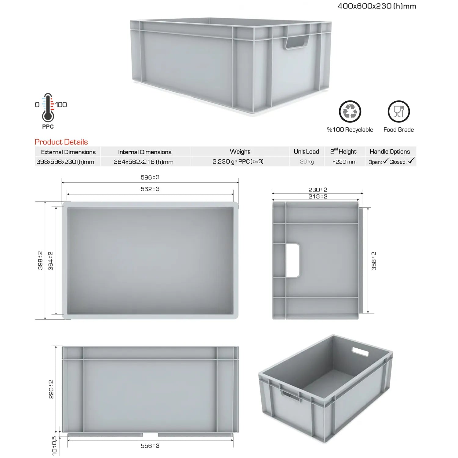 46 Lt Industrial Plastic Storage Euro Crate Box (400x600x230mm) Blue | AUTORCE