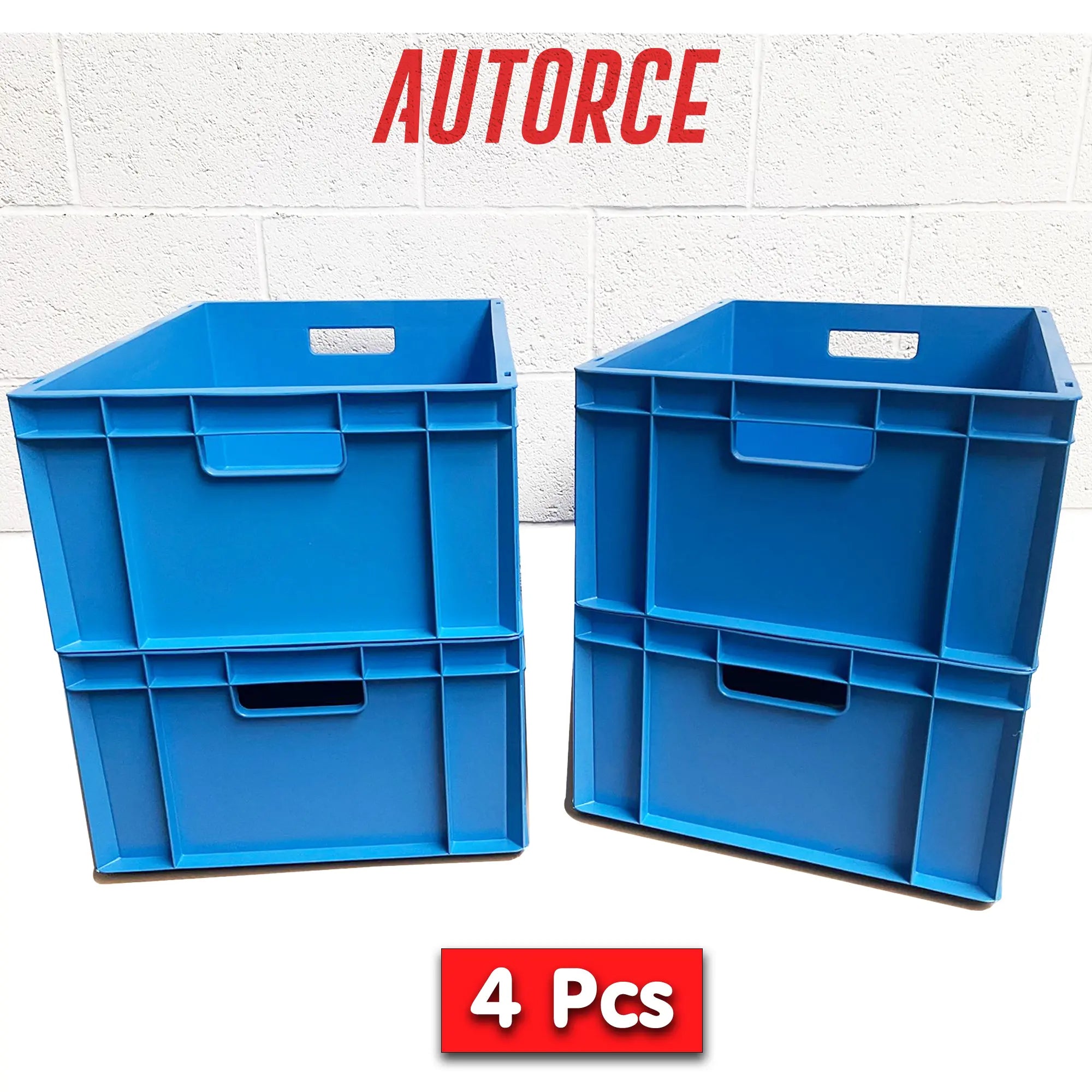 4x 46 Lt Industrial Plastic Storage Euro Crate Box (400x600x230mm) Blue | AUTORCE