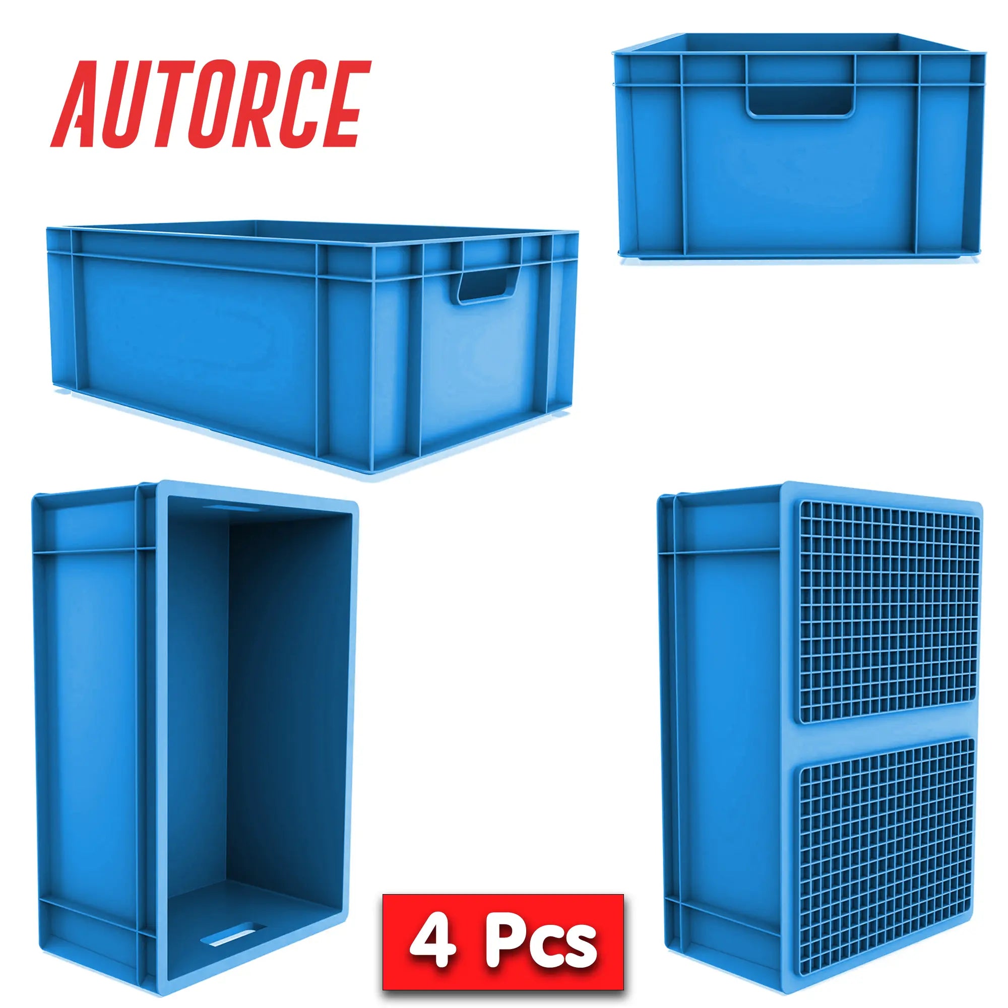 4x 46 Lt Industrial Plastic Storage Euro Crate Box (400x600x230mm) Blue | AUTORCE