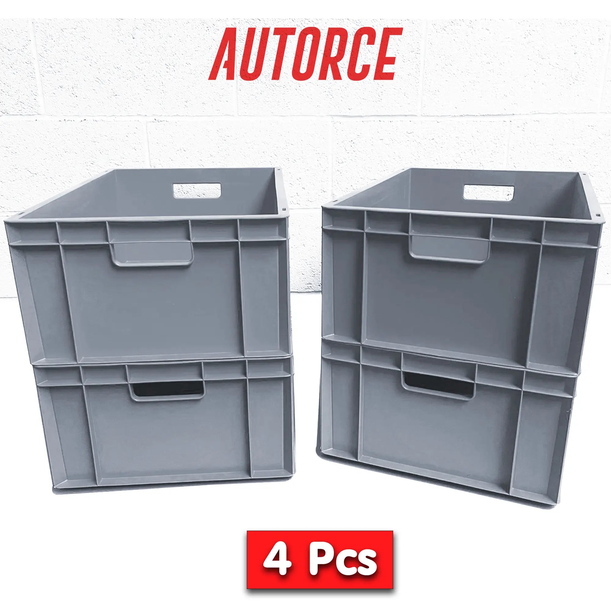 4x 46 Lt Industrial Plastic Storage Euro Crate Box (400x600x230mm) Grey | AUTORCE