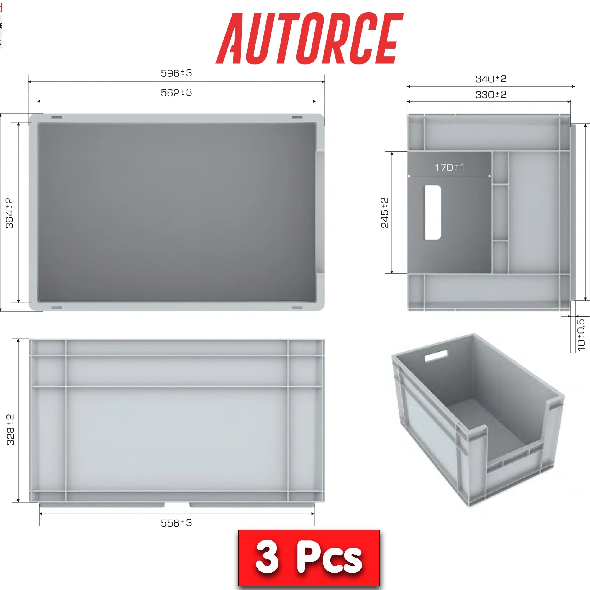 66 Litre Open Front Plastic Storage Box (400x600x340mm) Grey | AUTORCE