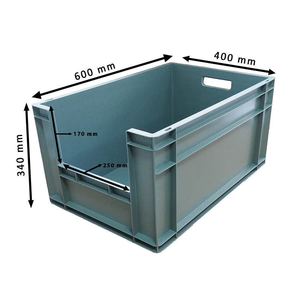 66 Litre Open Front Plastic Storage Box (400x600x340mm) Grey | AUTORCE