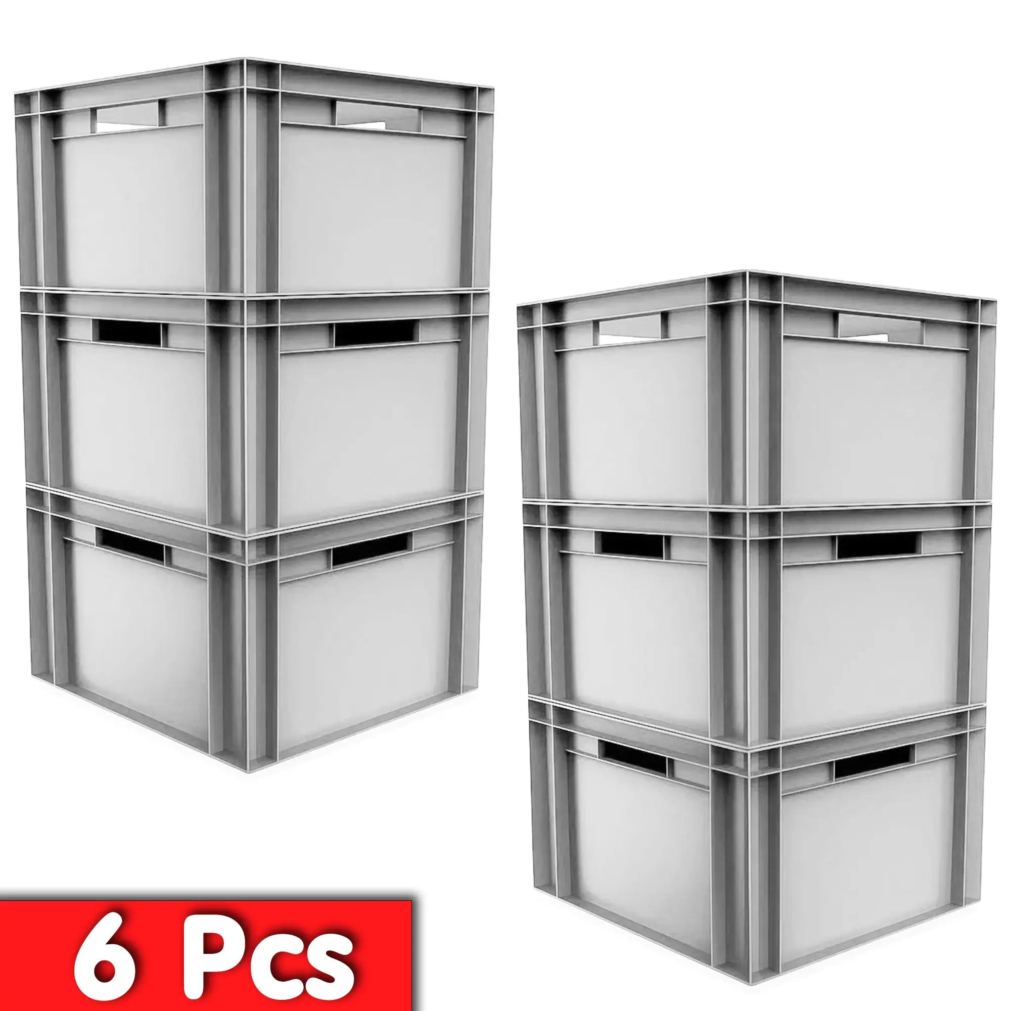6x 20L Industrial Plastic Storage Euro Crate Box (300x400x230mm) Grey | AUTORCE