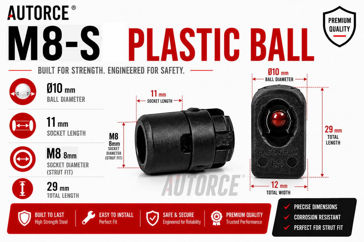 AUTORCE 700N Heavy Duty Gas Strut Pair with M8 Plastic Ball Heads and 800mm Open Length 350mm Stroke