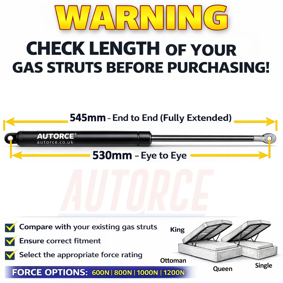 Set of 2 Gas Struts
Left & Right Side Replacement Pair