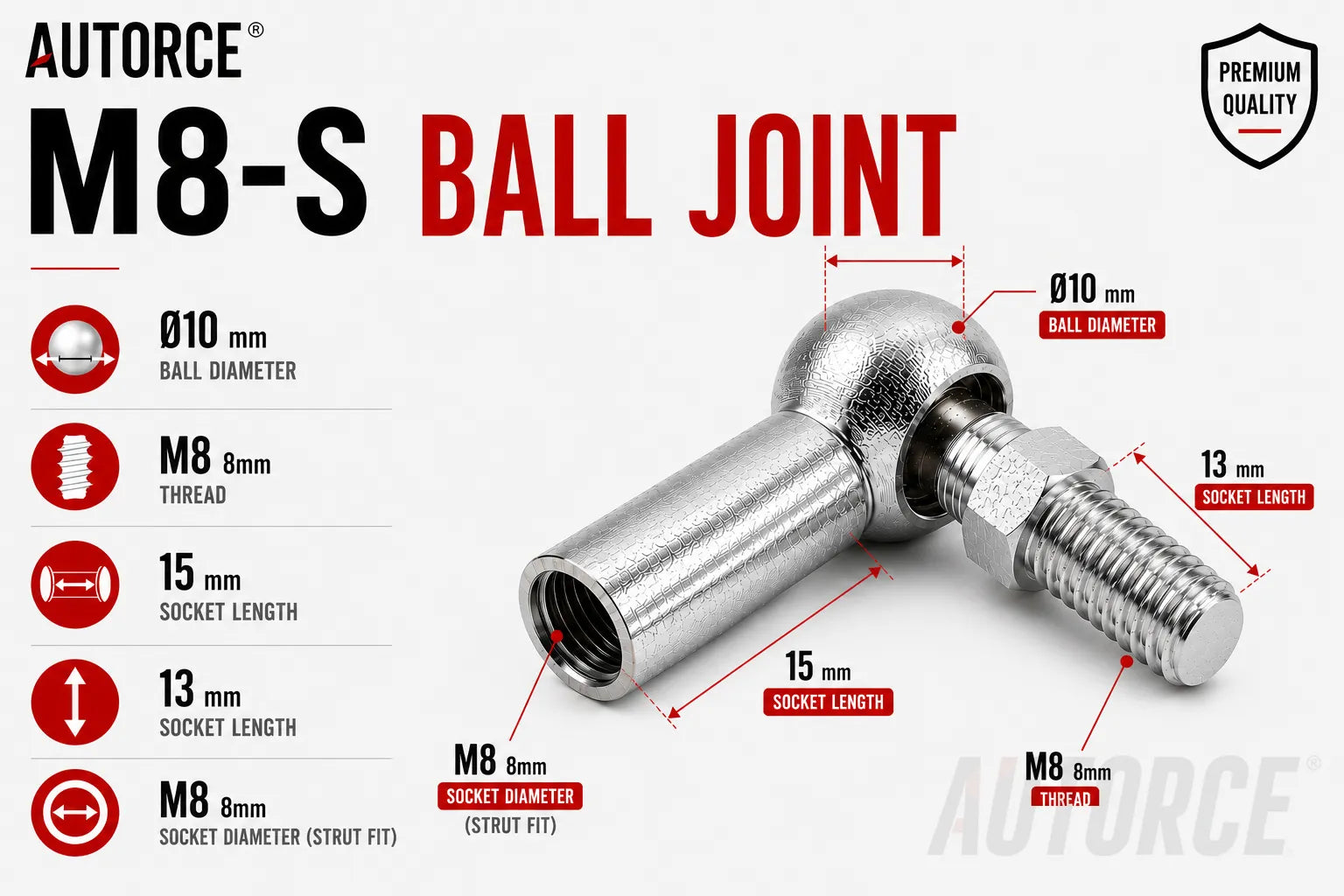Heavy duty 950mm 425stroke 300N gas strut pair with M8-S ball joint fittings AUTORCE