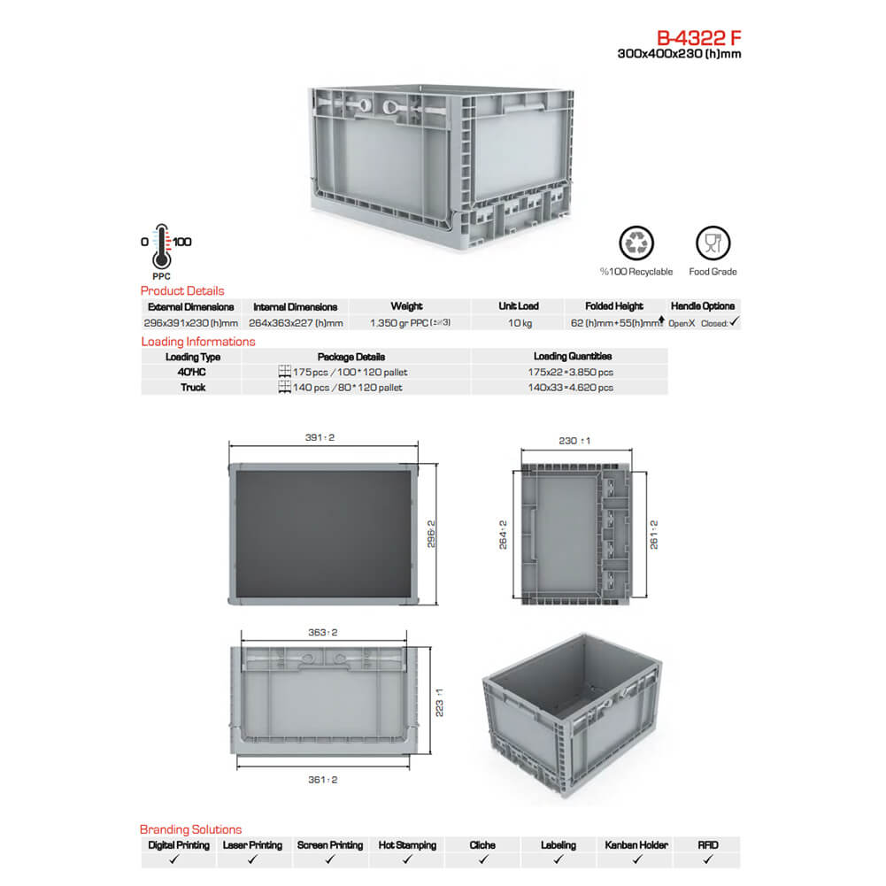 Euro Stacking Foldable Lockable Heavy Duty Industrial Plastic Storage Crate Box