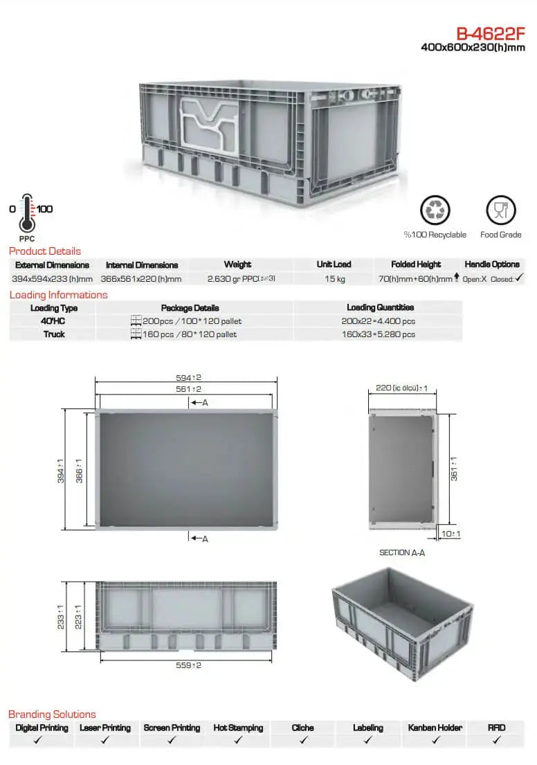 46L Foldable Industrial Storage Box (400x600x230mm)