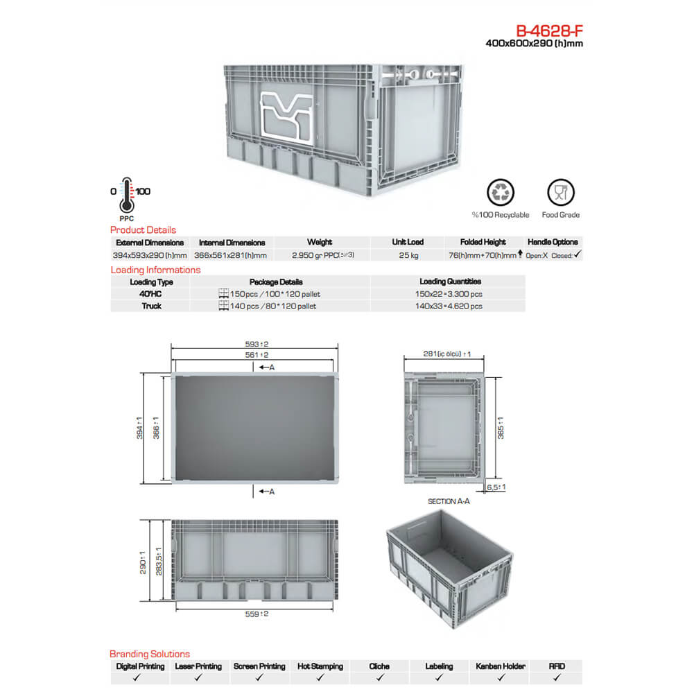 Euro Stacking Foldable Lockable Heavy Duty Industrial Plastic Storage Crate Box