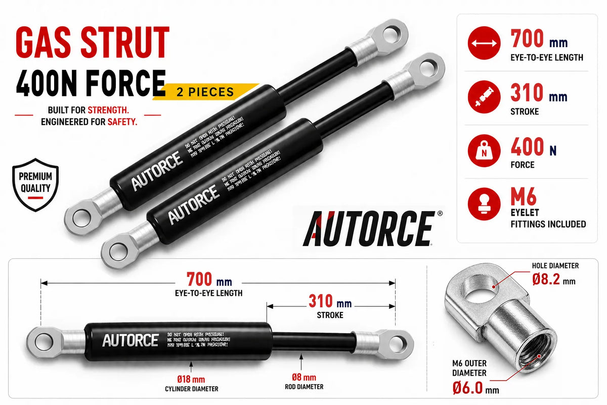 AUTORCE 400N M6 Eyelet Gas Spring Pair with 700mm Open Length for Reliable Lift Support