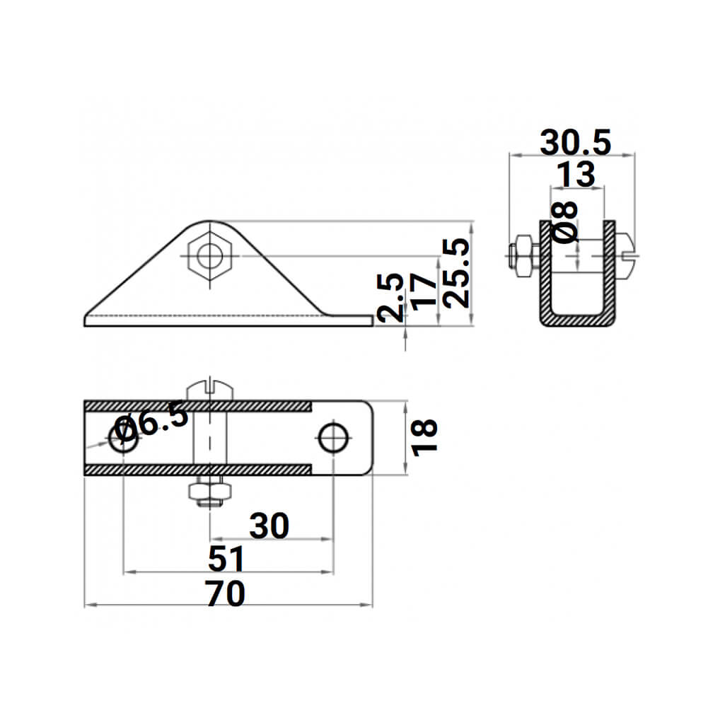 2X M8 Gas Spring Eyelet U Type Bracket - Gas Spring Lift Support Mounting