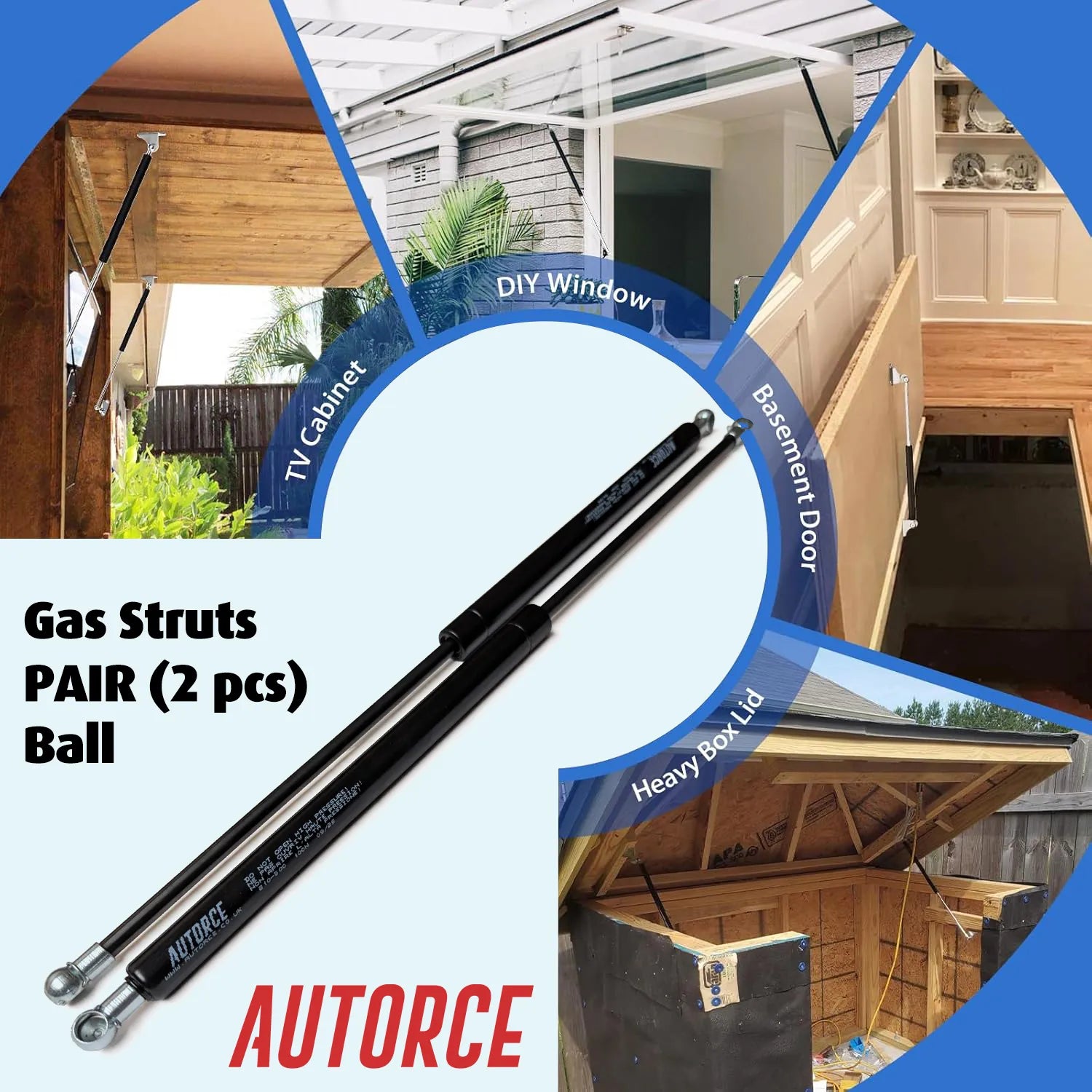 Heavy-duty gas strut set of 2, AUTORCE 100N lift supports for vehicles, beds and machinery.