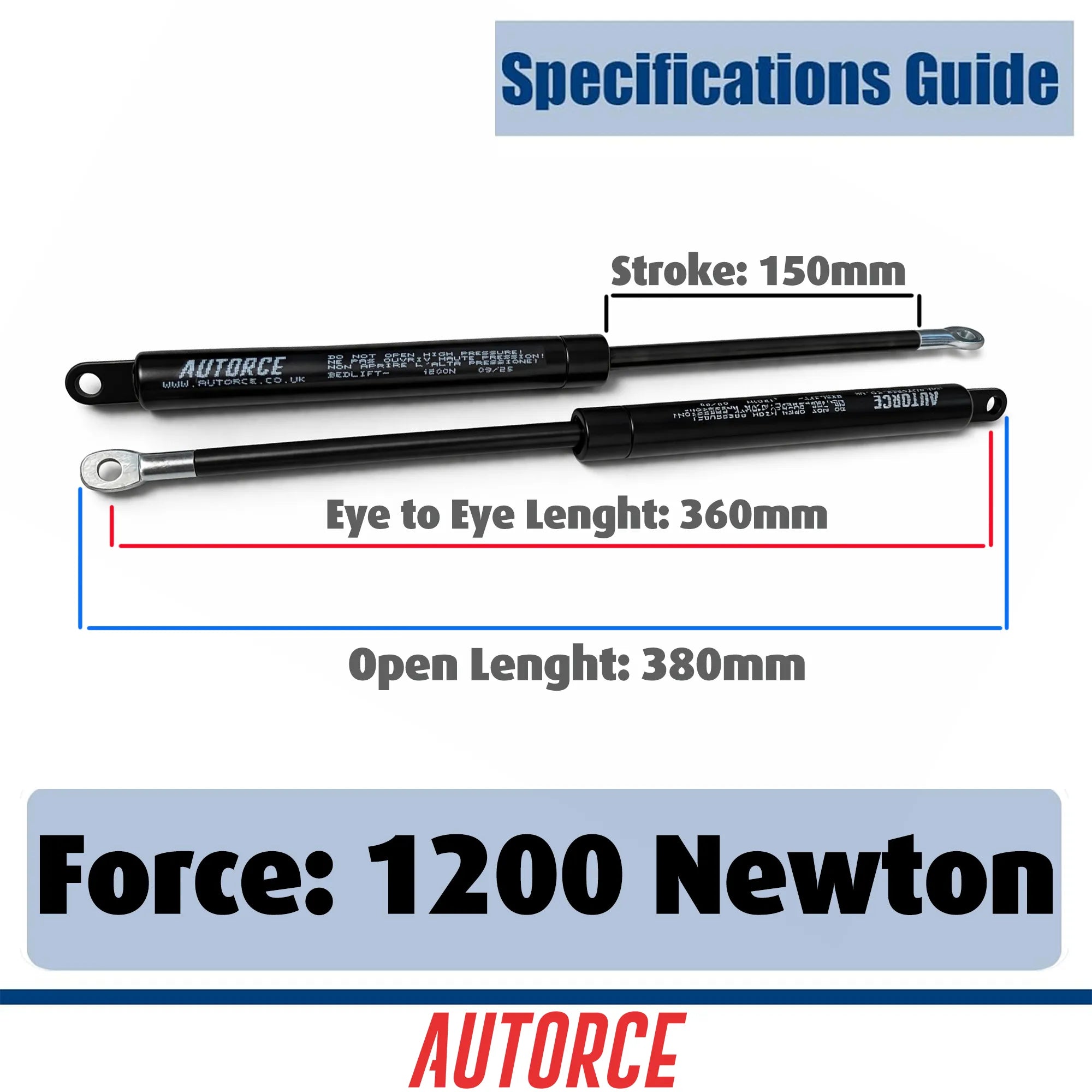 AUTORCE 1200N gas strut heavy-duty kit - powerful support for large bed systems