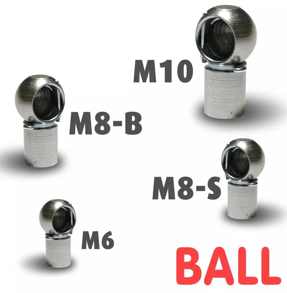 4 Piece Set of M6 M8 M10 Ball Heads for Gas Struts End Fittings, Boot Bonnet or Universal Gas Lift Ball Heads