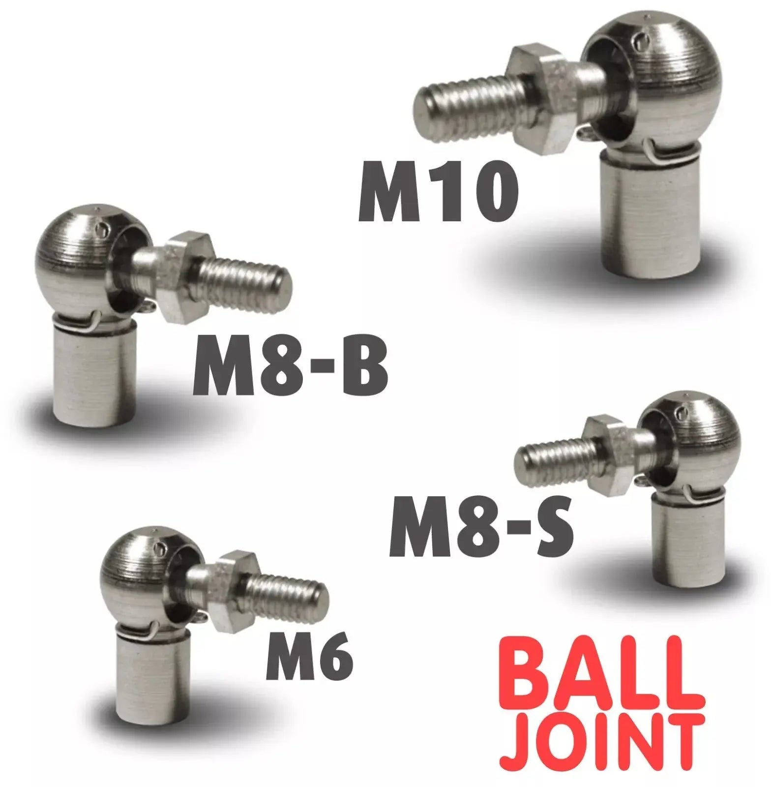 4 Piece Set of M6 M8 M10 Ball Joint Heads for Gas Struts End Fittings Ball Stud Boot Bonnet or Universal Gas Lift Heads