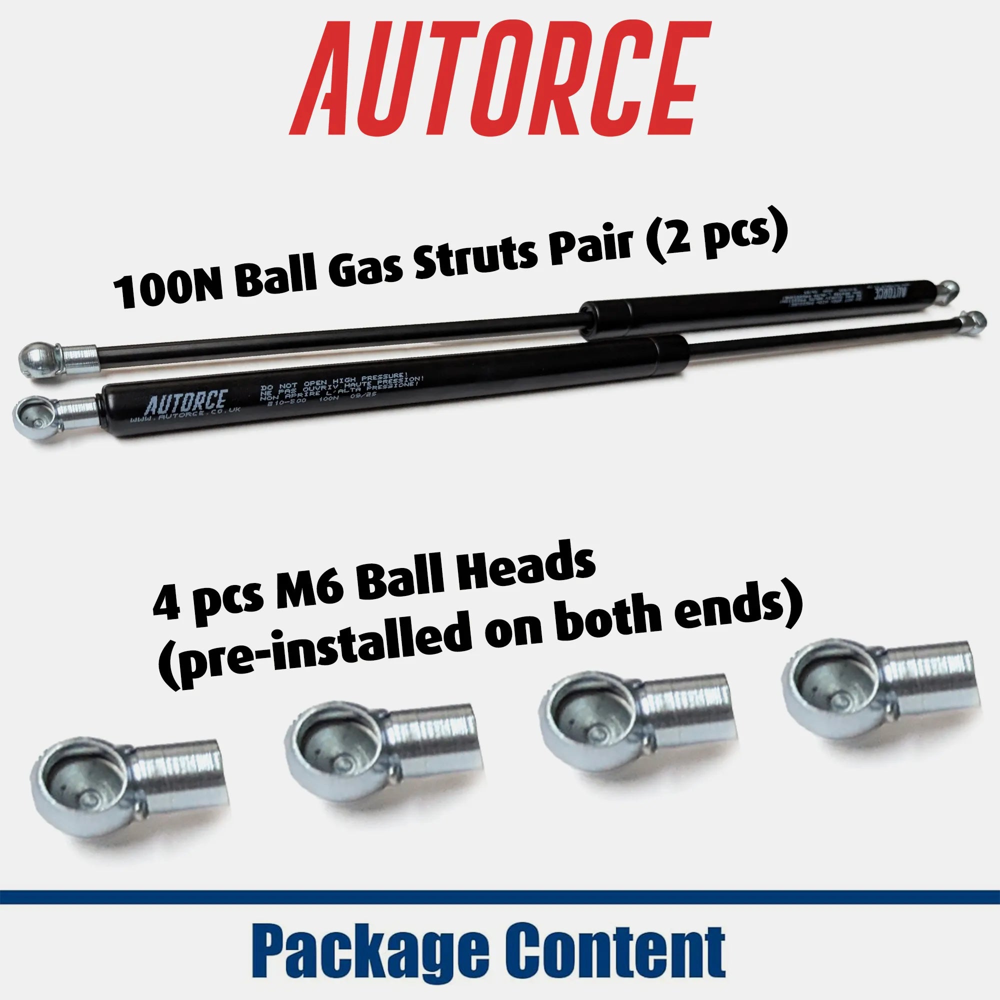 100N gas strut 500mm open length, corrosion-resistant design for industrial, camper van and machinery applications.