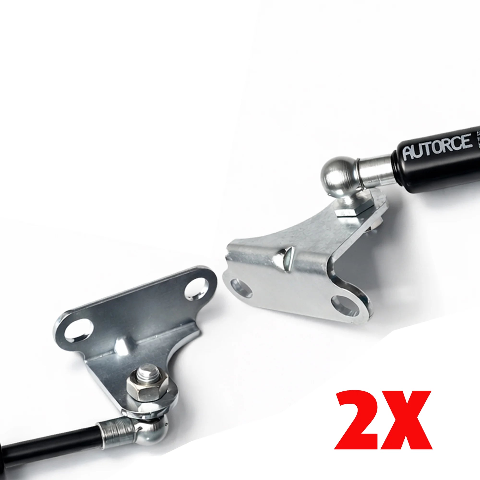 Gas strut installed on heavy duty ball joint mounting brackets, 2 pack configuration