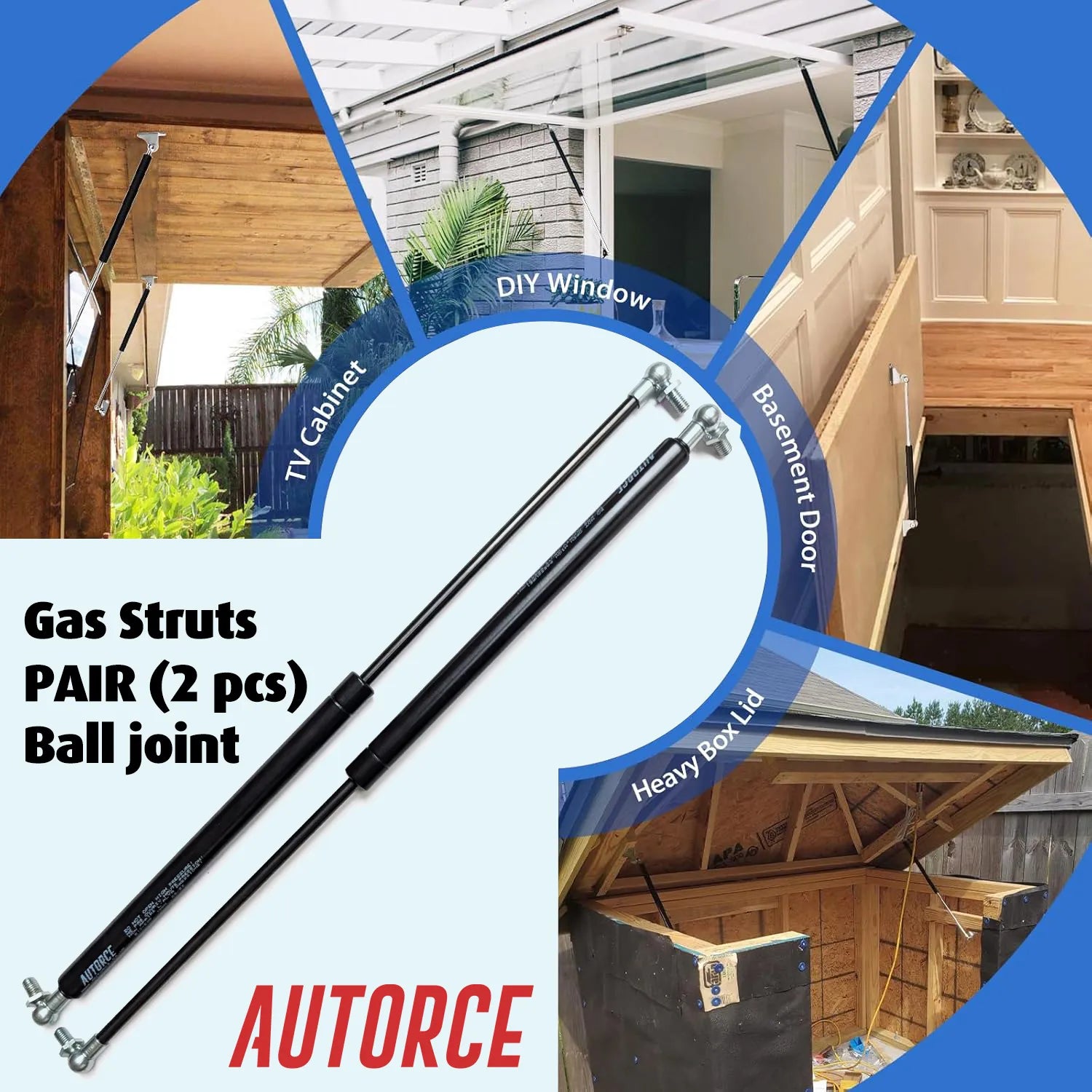 Universal 100N gas strut pair with M6 ball joint heads for heavy duty use