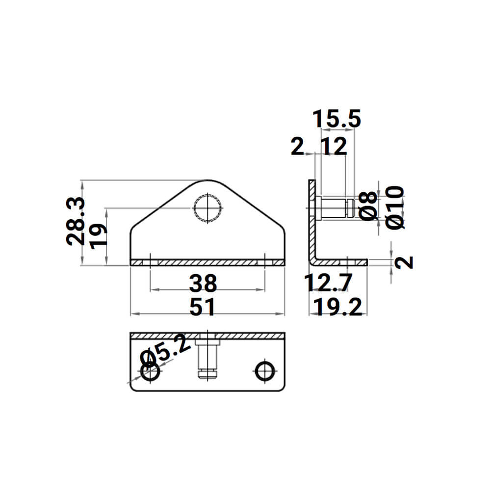 2X M8 Gas Spring Eyelet L Type Bracket - Gas Spring Lift Support Mounting