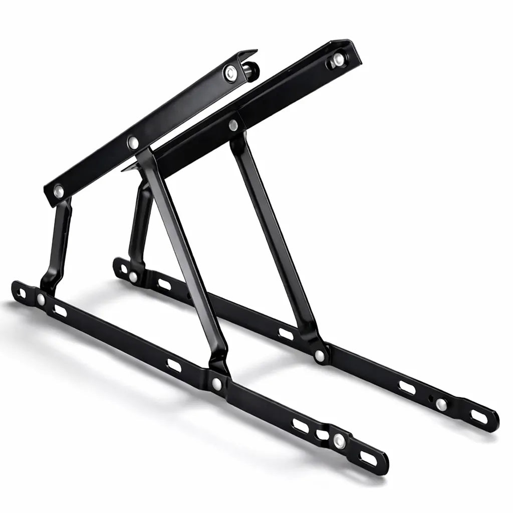 Ottoman bed lift mechanism for king and extra-large ottoman beds with heavy-duty gas struts, reinforced steel frame and smooth lift support for large storage bases.