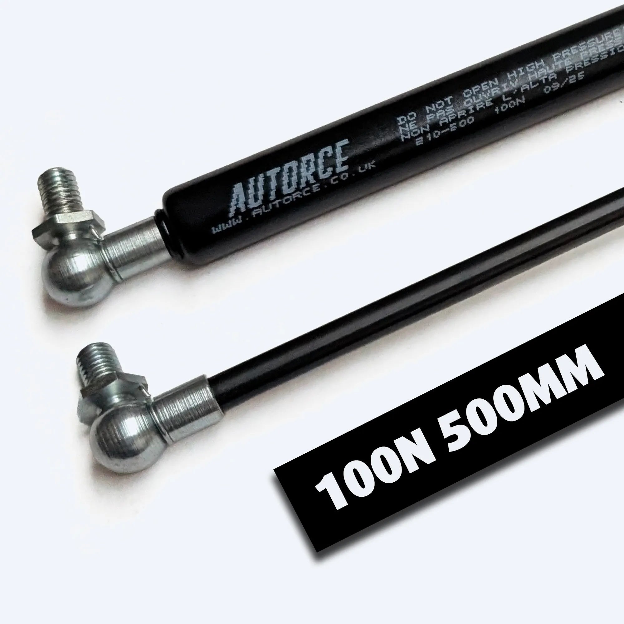 Heavy duty 100N gas struts with M6 ball joint heads for reliable lift support