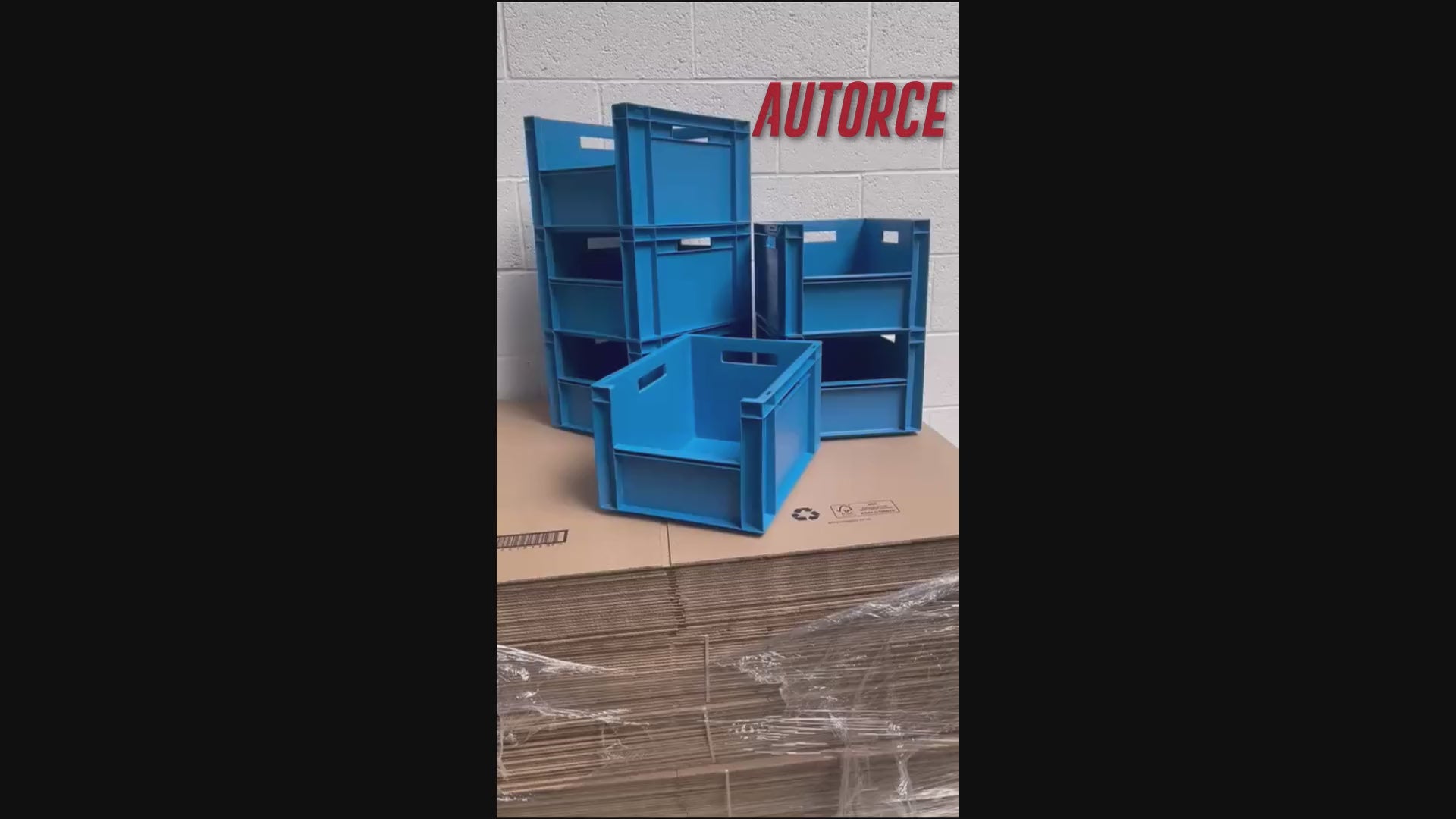 6 pack 20 litre blue and grey heavy duty industrial plastic storage boxes with open front by AUTORCE – stackable euro crates for warehouse, workshop and garage organisation