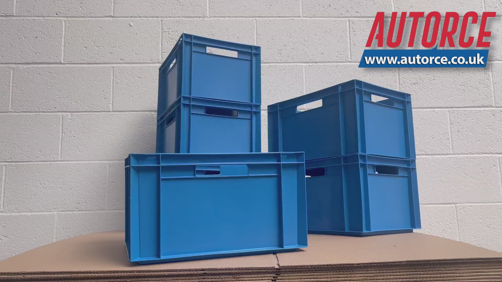 6 pack 20 litre grey and blue industrial plastic storage euro crate boxes 300x400x230 mm – AUTORCE heavy duty stackable containers for warehouse, workshop and garage organisation