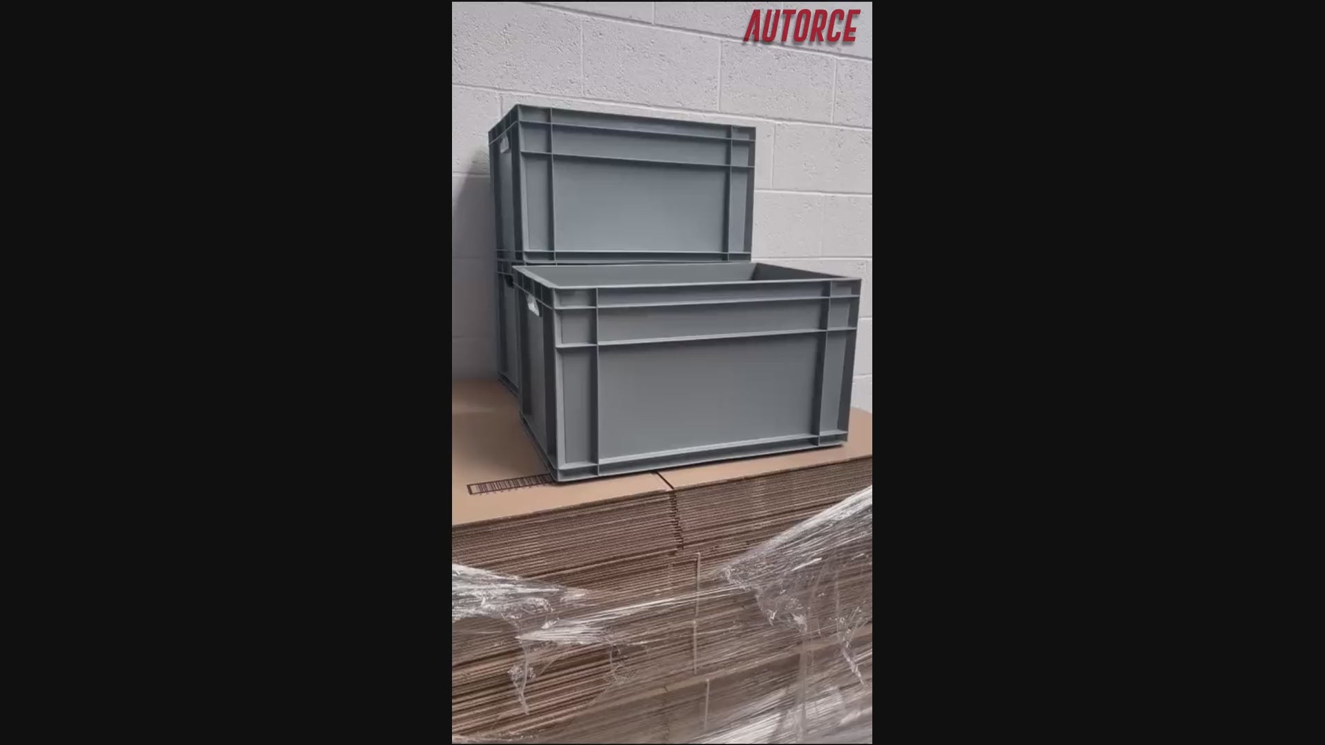 3 pack 66 litre blue and grey heavy duty plastic storage boxes 600x400x320 mm by AUTORCE – large industrial euro containers for warehouse, workshop and garage organisation